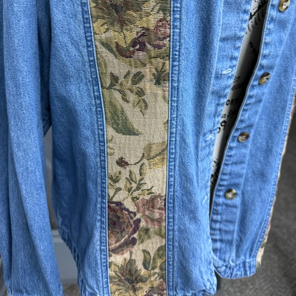 Floral Tapestry Patchwork Denim Jacket - image 7